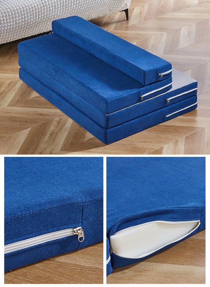Matelas de sol pliable en mousse haute densité de 8 cm d'épaisseur avec fond antidérapant, lit d'invité, lit d'invité, camping (bleu, 60 x 200 x 8 cm)