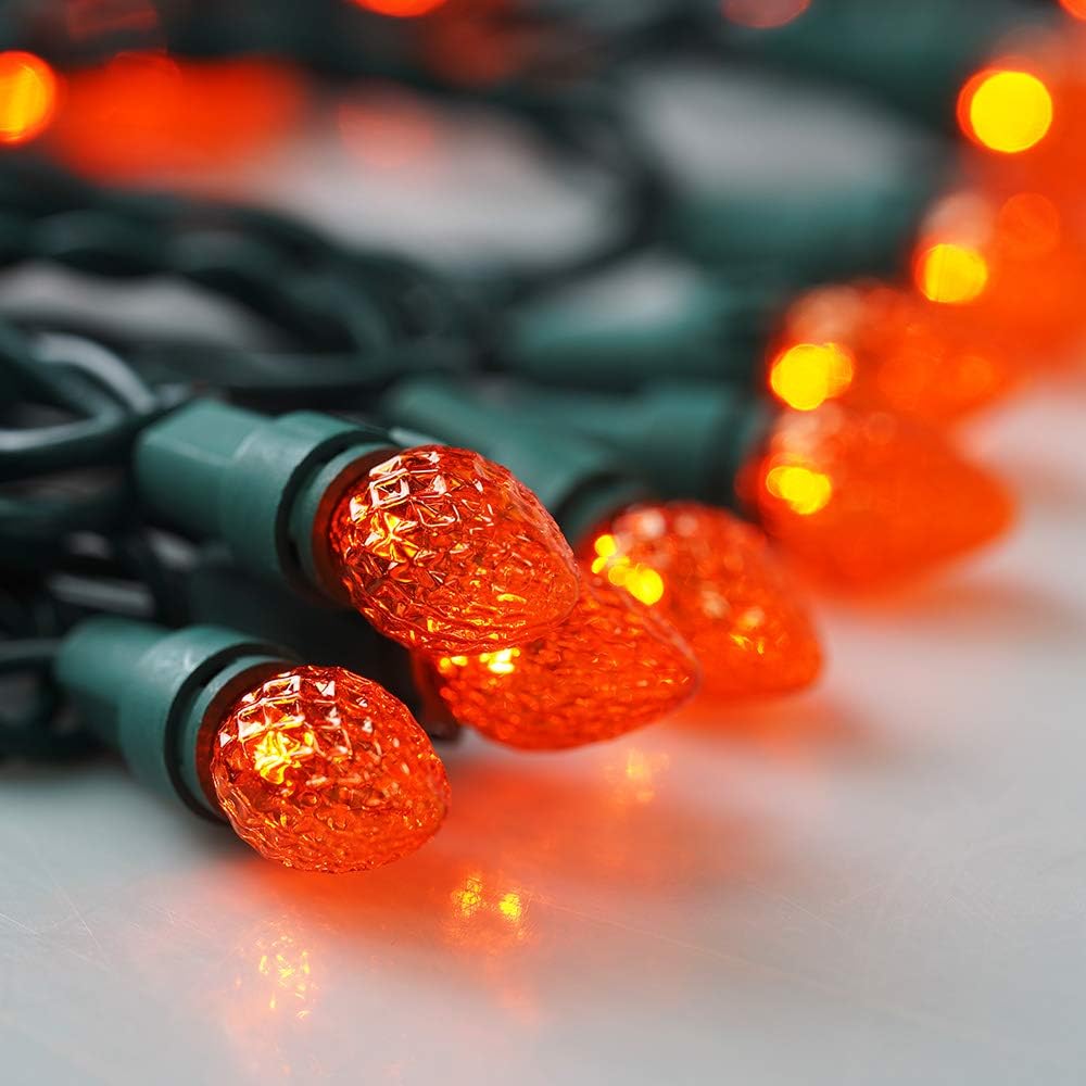 BOHON Halloween String Lights 50 LEDs Orange Lights UL Certified Christmas Lights Green Wire Halloween Lights Plug-in for Indoor Outdoor Halloween Decorations Thanksgiving Tree Carnival Decor(Orange)