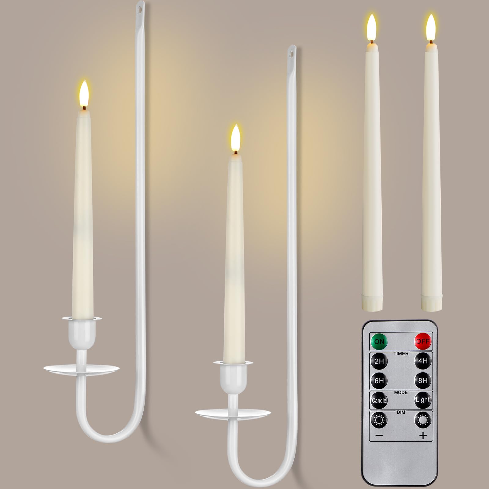 Tessco for you 2 Set Metal Wall Candle Sconces with 9.6" LED Candles,White
