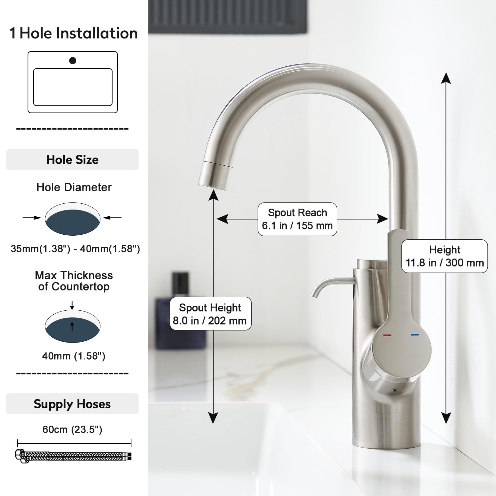 Rubinetto per Lavabo da Bagno con Distributore di Sapone, Miscelatore Monocomando, spazzolato