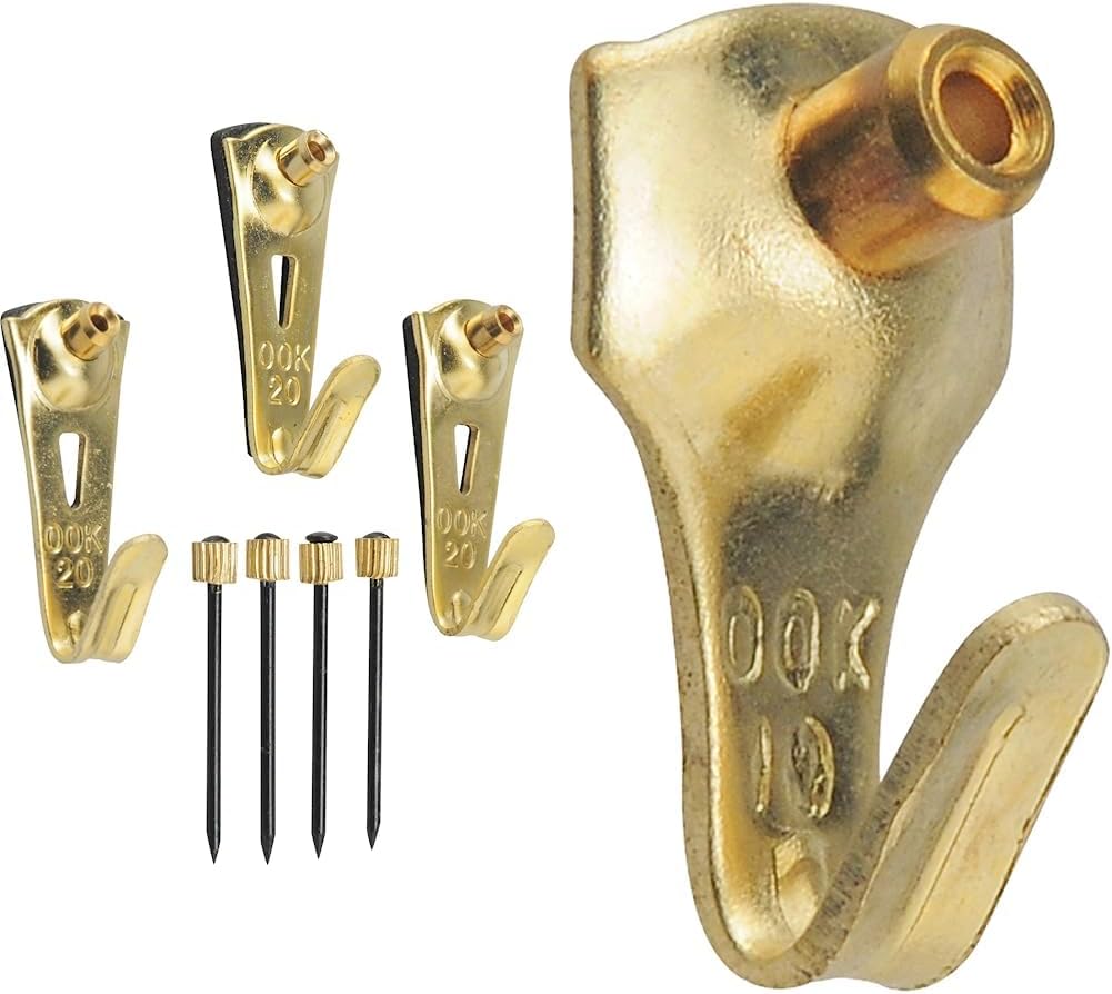 OOK 50615 Professional Picture Hangers, Art Hangers, Padded, Brass, Reusable Picture Hooks, 20lb (15 Set) & 535888 Professional Picture Hangers, Art Hangers, Brass, 10lb Max Weight (35 Piece)