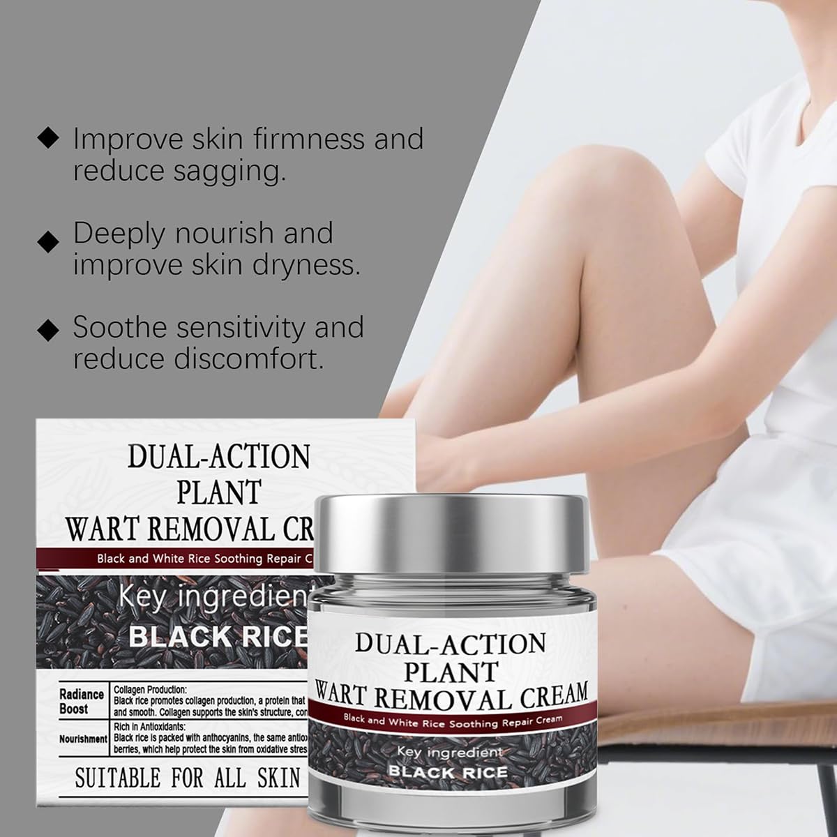 KeraErase Dual-Action Renewal Cream, Black and White Rice Soothing Repair cream, Natural Body Serum Suitable for All Skin Types. 2pcs - Image 5