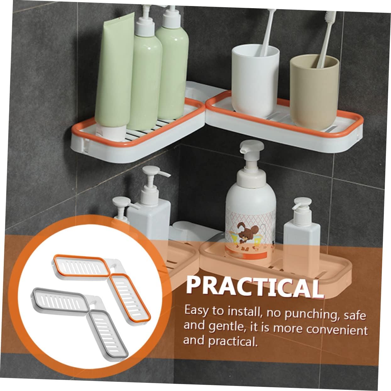 2Pcs Foldable Wall-Mounted Storage Rack Plastic Bathroom Organizer Draining Design Space-Saving Shelves for Toiletries and Bathroom Supplies