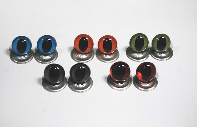 Pack of 5 Pairs - Mixed Cats Crystal Eyes with Metal Backs - 12mm - Safety Eyes for Soft Toys or Teddy Bears