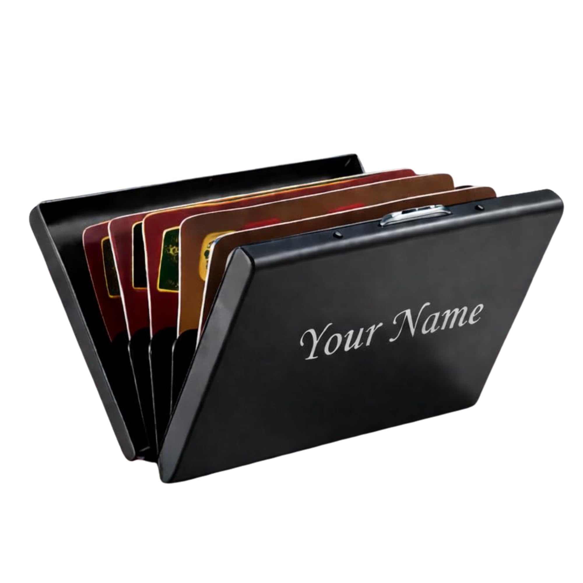 Personalized RFID Blocking Card Holder for Men & Women, Custom Name Engraved Slim Credit Debit ATM Card Wallet, Minimalist Metal Card Case for Corporate & Gift Use (Slim Card - Black)-image-49