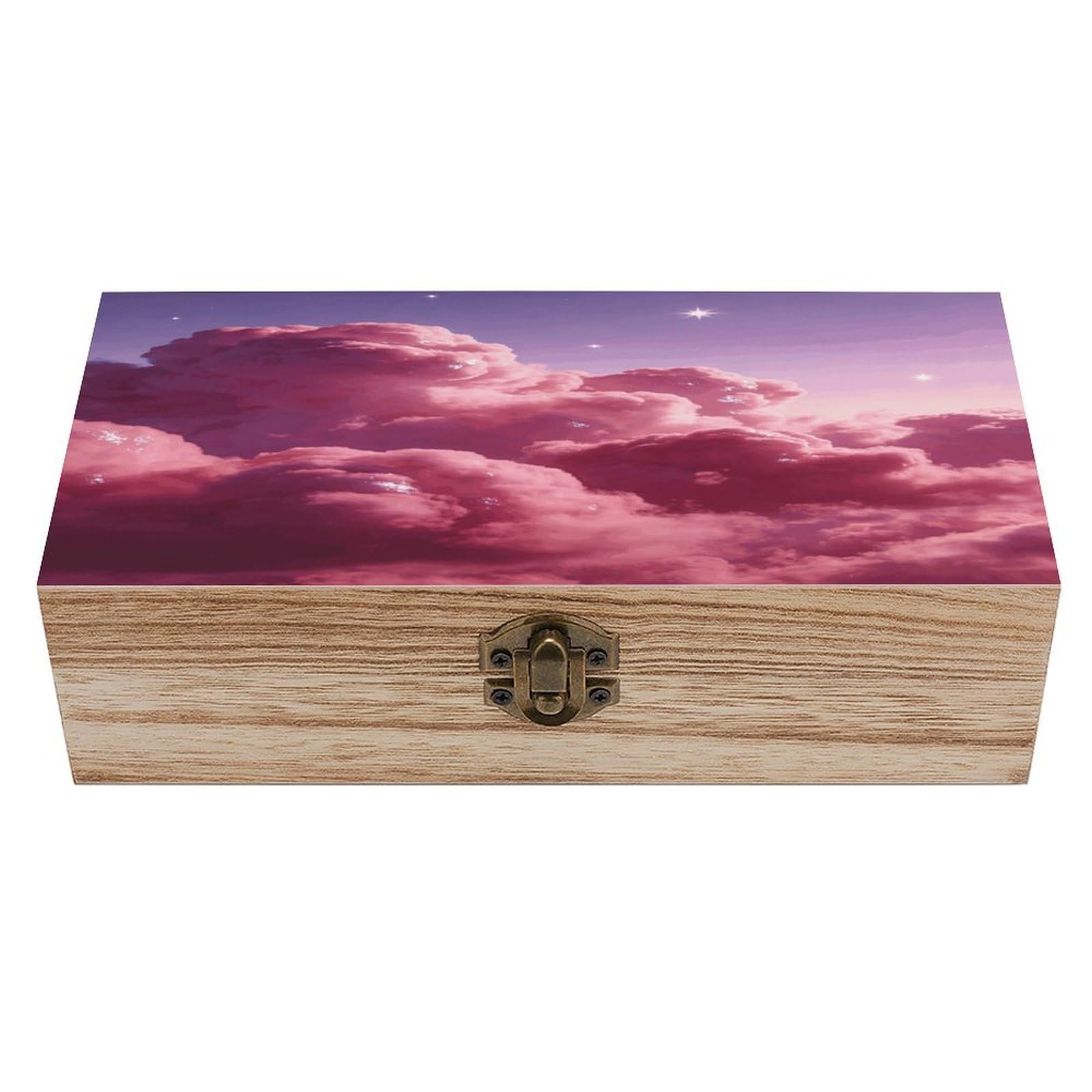 asbwuo Berry Pink Wood Keepsake Box Wooden Box with Hinged Lid
