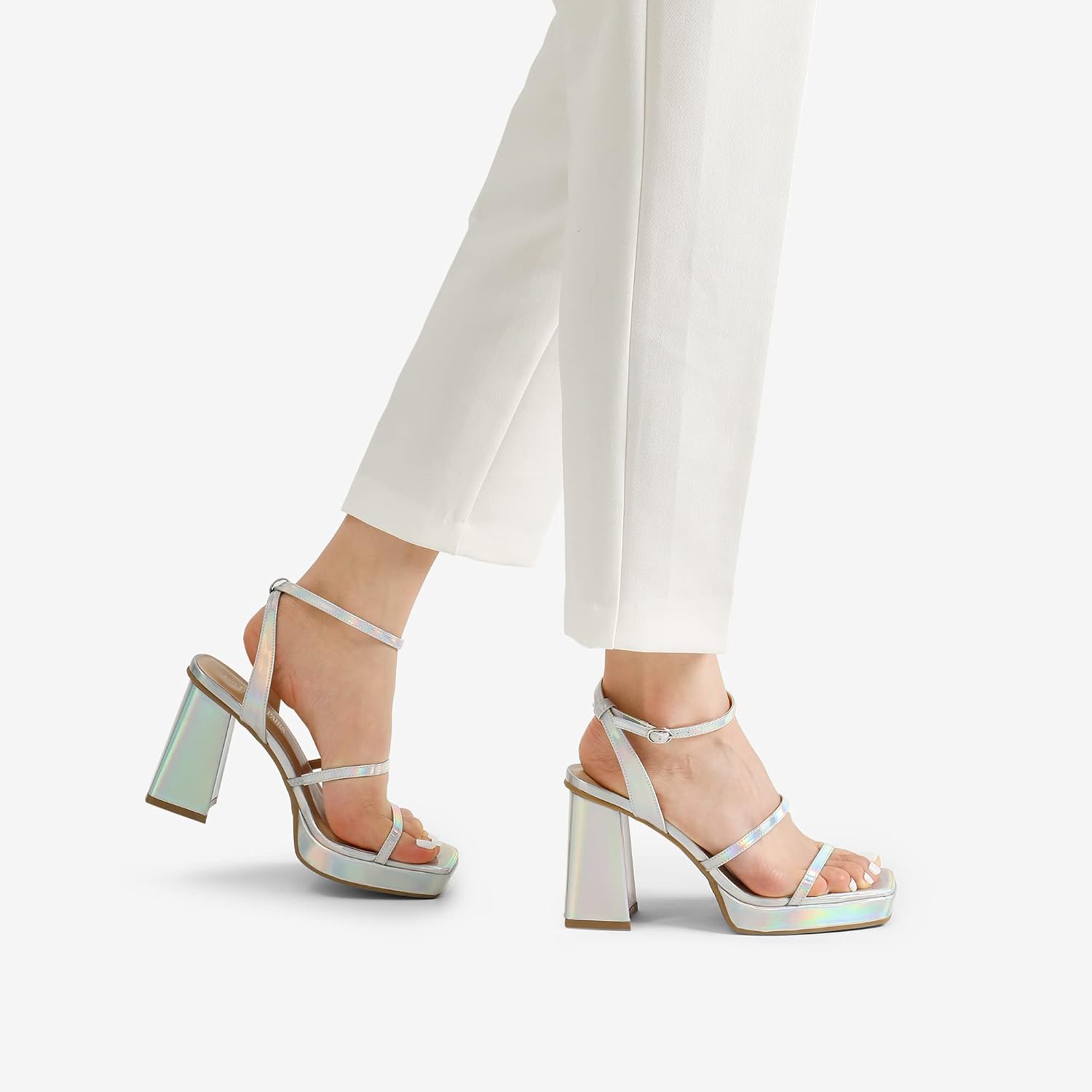 DREAM PAIRS Women's Platform Strappy Heels Open Toe Ankle Strap Square Party Sandals Y2K Dress Shoes image 2