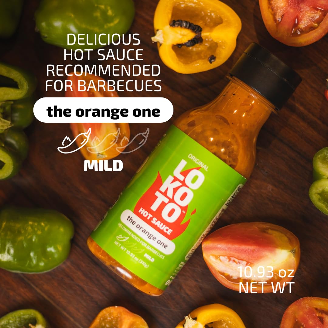 LOKOTO™ The Orange One Hot Sauce - Elevate Your Dishes with Bold, Smoky Flavor - Mild & Creamy, Vegan & Gluten-Free - Ideal for BBQs, TexMex, Burgers & More, 10.93 oz. (310 g.) Bottle (Pack of 3)