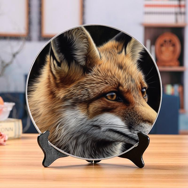 Fox 10-inch Ceramic Plate for Wall Display or Tabletop, with Stand & Hook DP-722709515