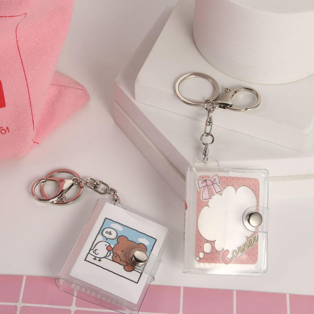 Mini Album Fotografico Portachiavi In Pelle | Set Da 4 Pezzi (2 Neri + 2 Marroni) | Capienza 20 Foto 5x5 Cm | Per Foto Tessera, Ricordi, Regalo