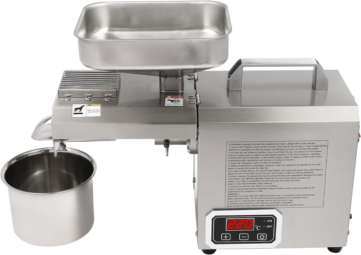 AYCDL Oil Press Machine 600W Electric Automatic Peanut Nut Seed Oil Extractor Stainless Steel Oil Presser Expeller, Industrial Oil Pressing Machine