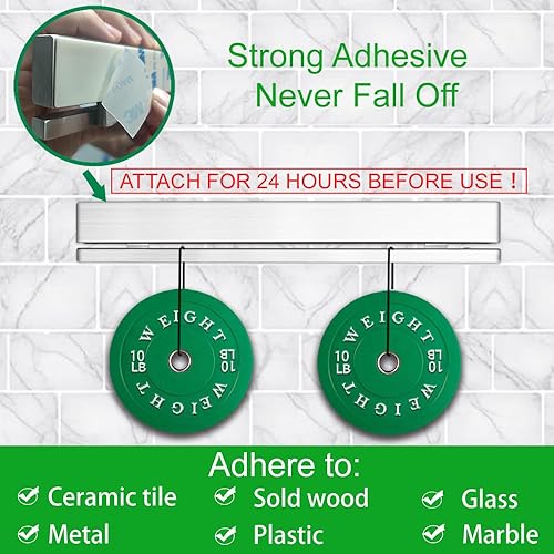 Miniatura 8 de YIIYIIN Soporte magnético de doble cara de acero inoxidable 304 de 12 pulgadas para pared o refrigerador, con tira adhesiva, sin taladro, 6 ganchos