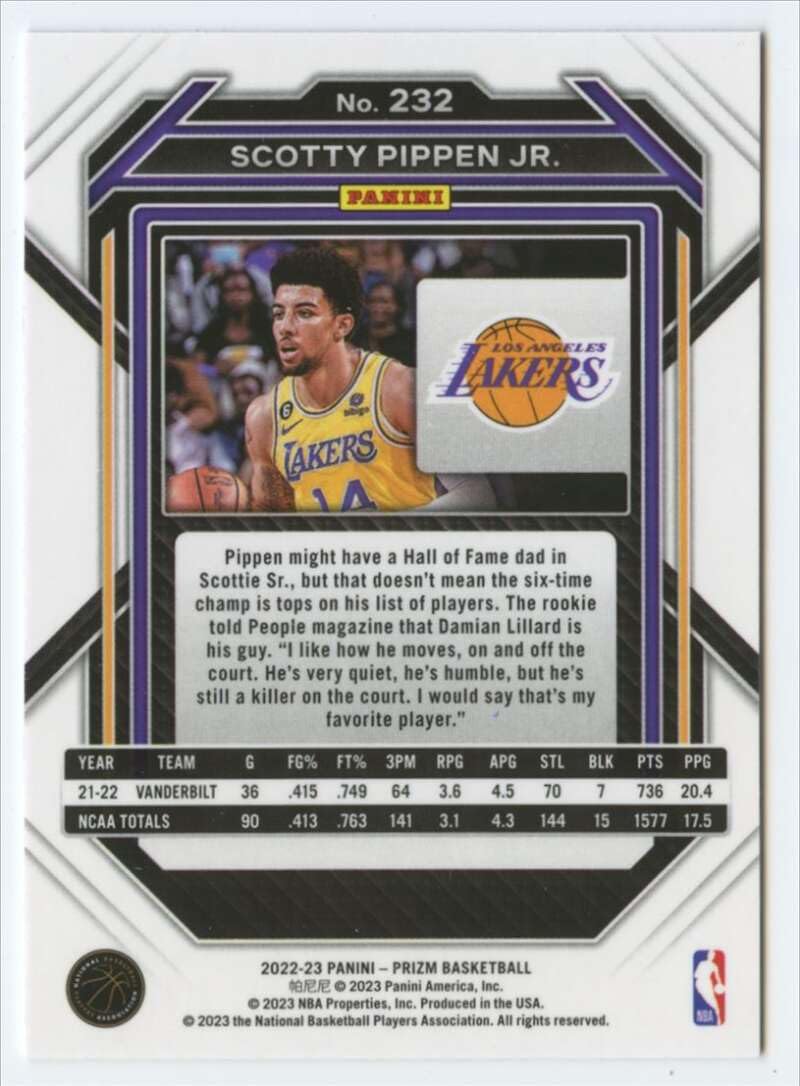 Amazon.com: 2022-23 Panini Prizm #232 Scotty Pippen Jr. RC Rookie