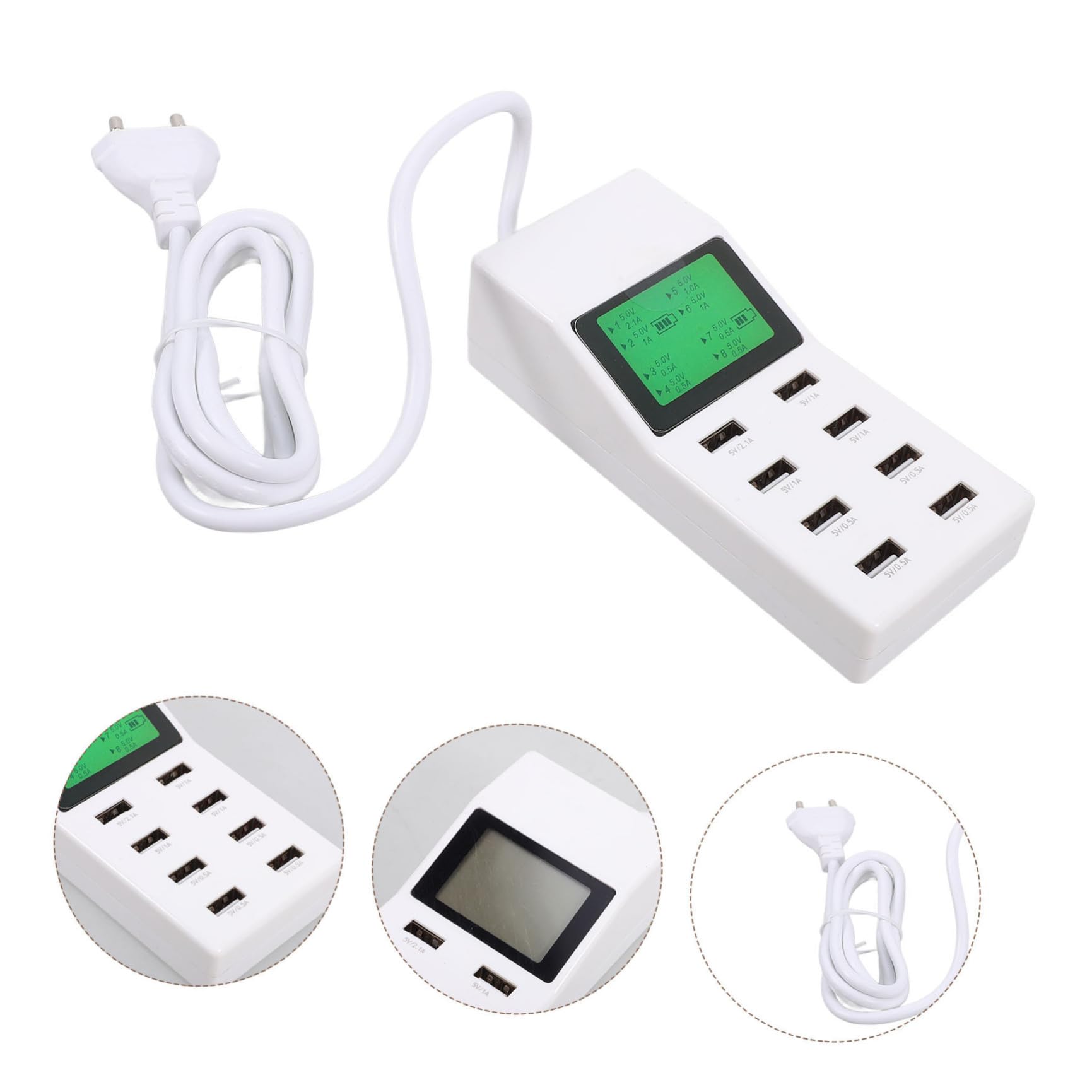 Artibetter Stazione di Ricarica USB a 8 Porte con Display Lcd, Tecnologia Smart Ic, Compatibile con Smartphone, per Ufficio e Viaggi, Materiale Abs e PC Bianco