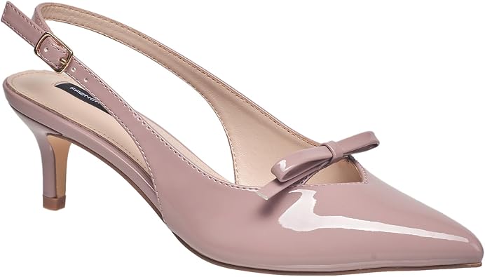French Connection Womens Slingback Pointed Toe Heels Mid Heel Dress Shoes with Adjustable Strap