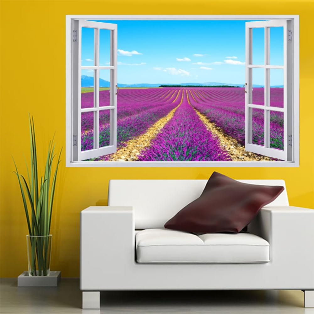 Pegatinas De Decoración De Pared 3D, Lavanda Calcomanías De Suelo De Vinilo Impermeables Extraíbles Arte, Paisaje Natural Calcomanías De Mural De Pared Rotas Para Niños Dormitorio 120x80cm