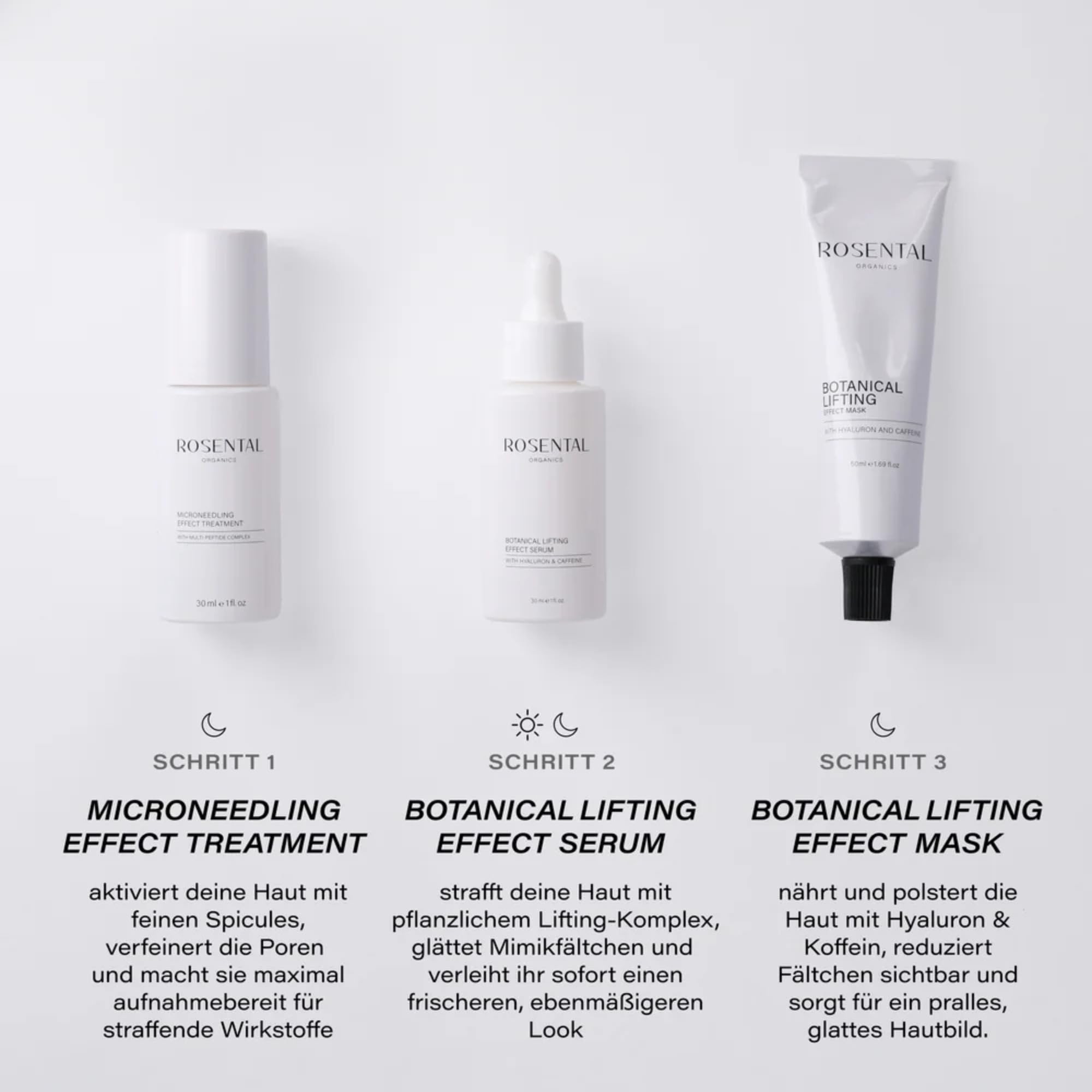 Rosental Microneedling Lifting Effect Set – Gesichtspflege Set mit Microneedling Effect Treatment 30 ml, Lifting Serum 30 ml & Maske 50 ml – für ein glatter wirkendes Hautbild