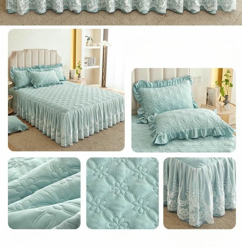Falda de cama de algodón sarga con elegante encaje premium transpirable 4