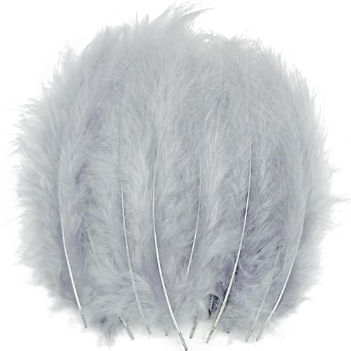 100 plumas de marabú de pavo mullidas gris plateado de 4 a 6 pulgadas para manualidades, atrapasueños, flecos, plumas de colores, material de atado