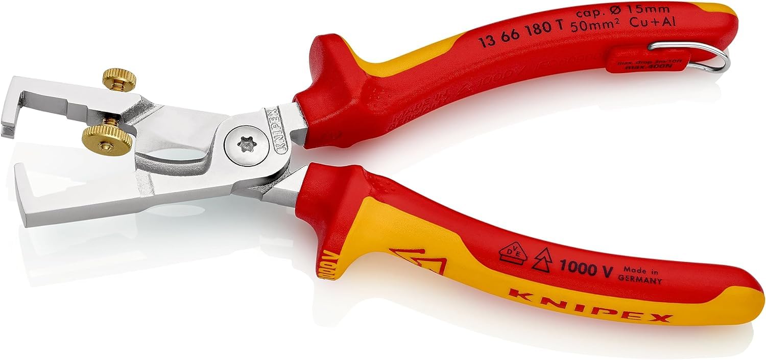 KNIPEX StriX Pinze spelacavi con cesoia per cavi cromata isolante con manici rivestiti in materiali bicomponente, collaudati VDE; con, 13 66 180 T