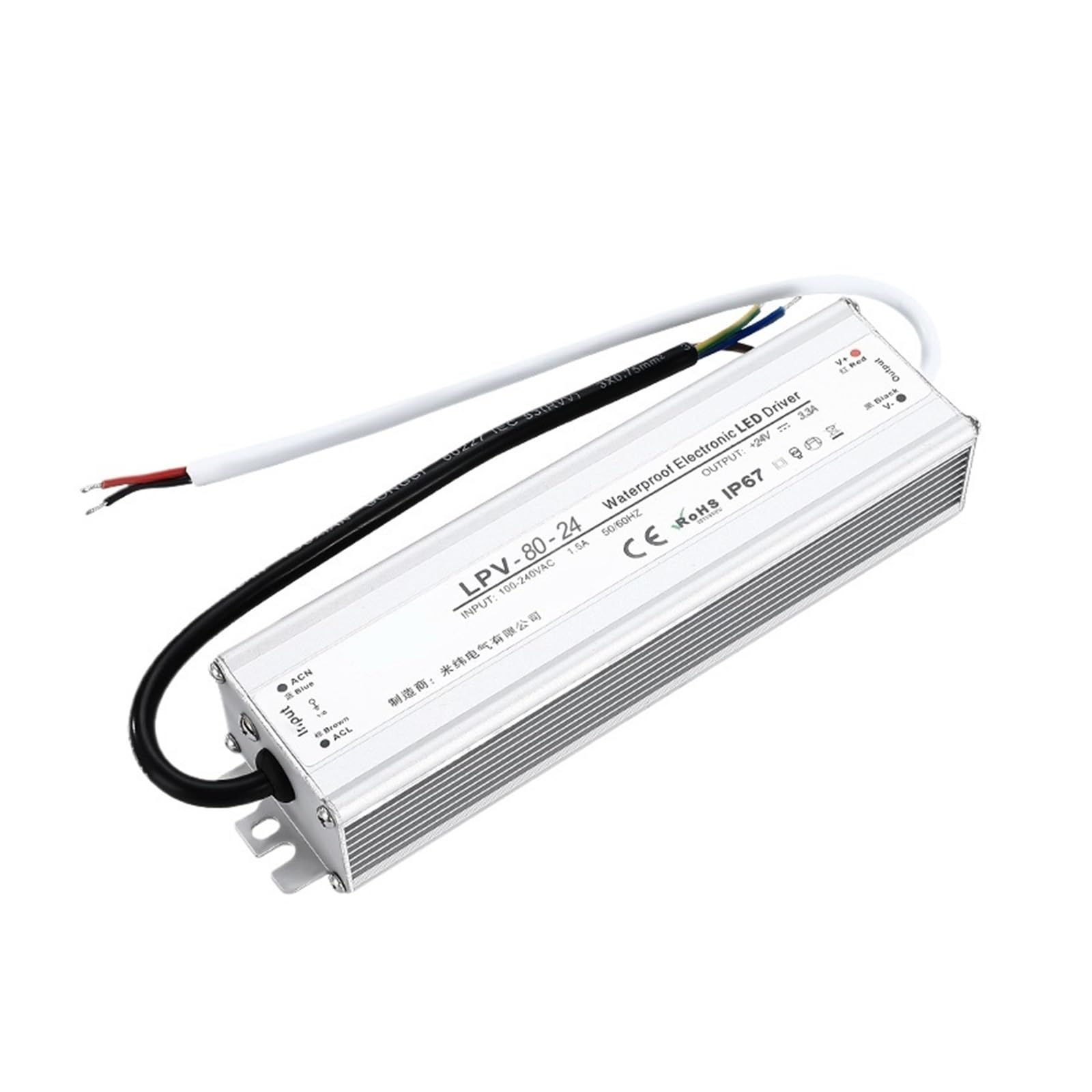 ANERTQUIH LPV-80-24 Waterproof Switching Power Supply 100-240VAC 80W AC to DC 24VDC 3.3A