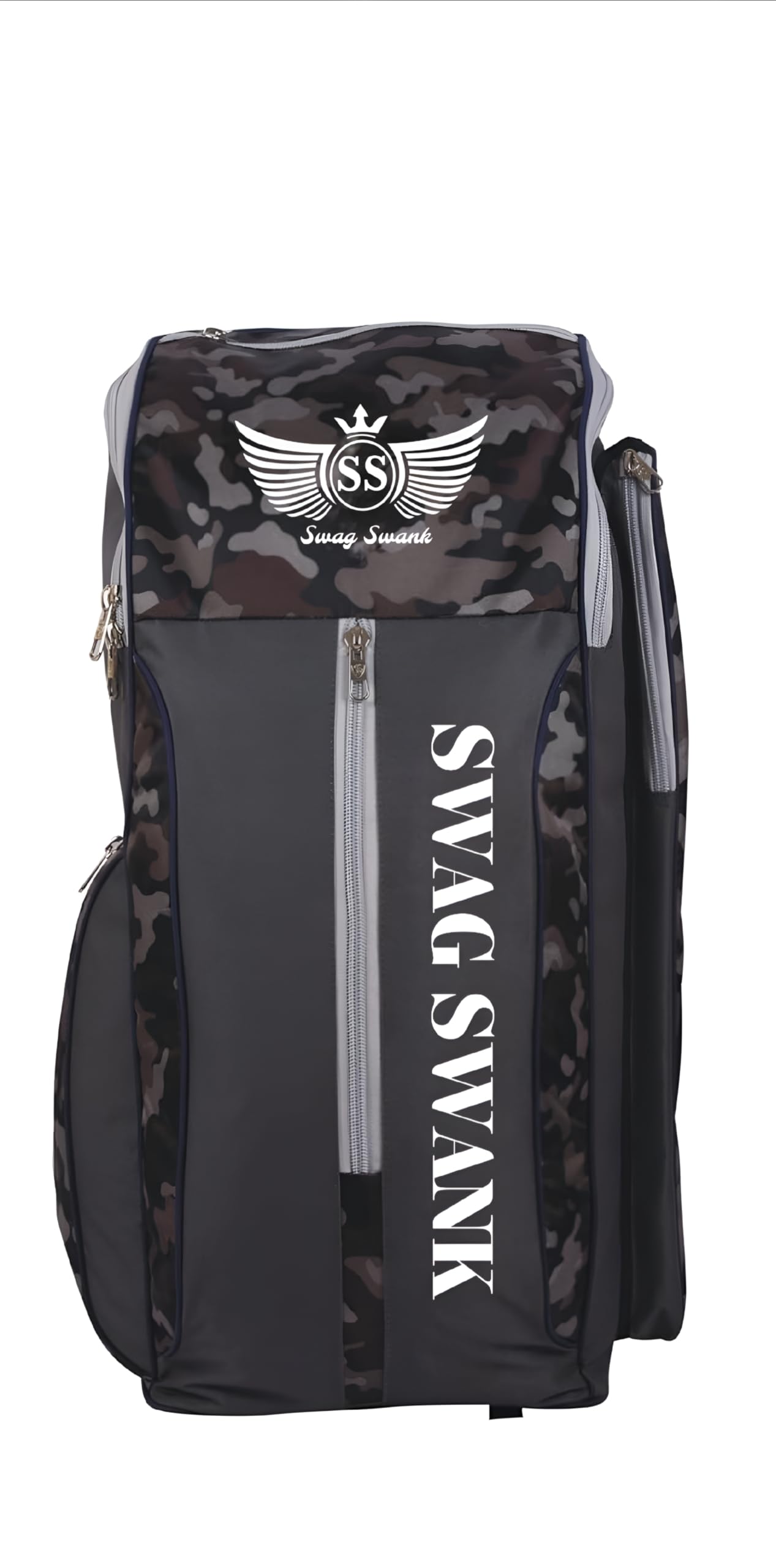 SWAGSWANK Nylon Cricket Kit Bag with Special Bat Holder On The Side, Duffle Kit Bag, Backpack, Full Size with Shoulder Straps and Handle for Player 10mm Padded (Grey)-picture-29