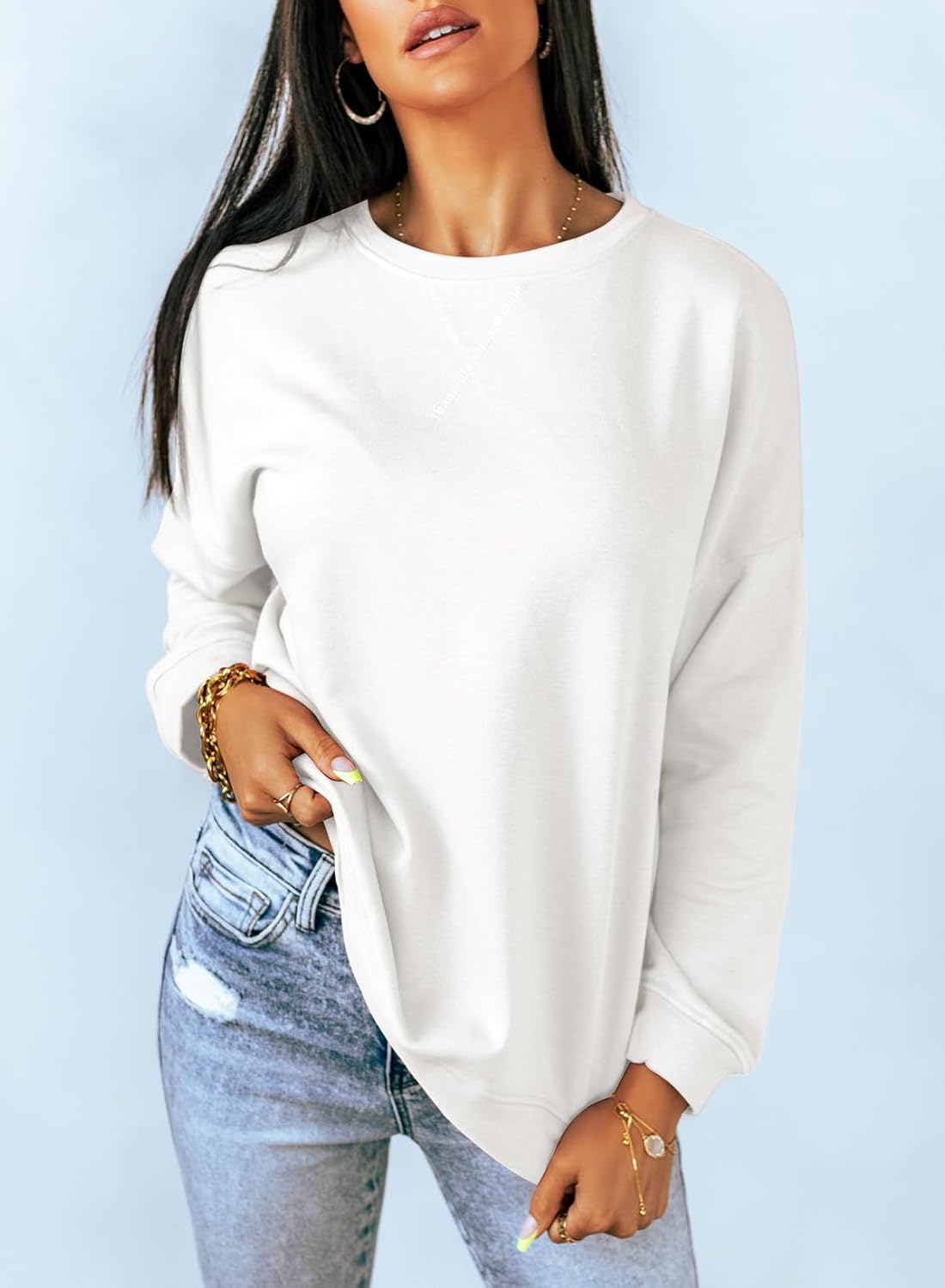 Dokotoo Women's Casual Crew Neck Sweatshirt Loose Soft Long Sleeve Pullover Tops - Image 2