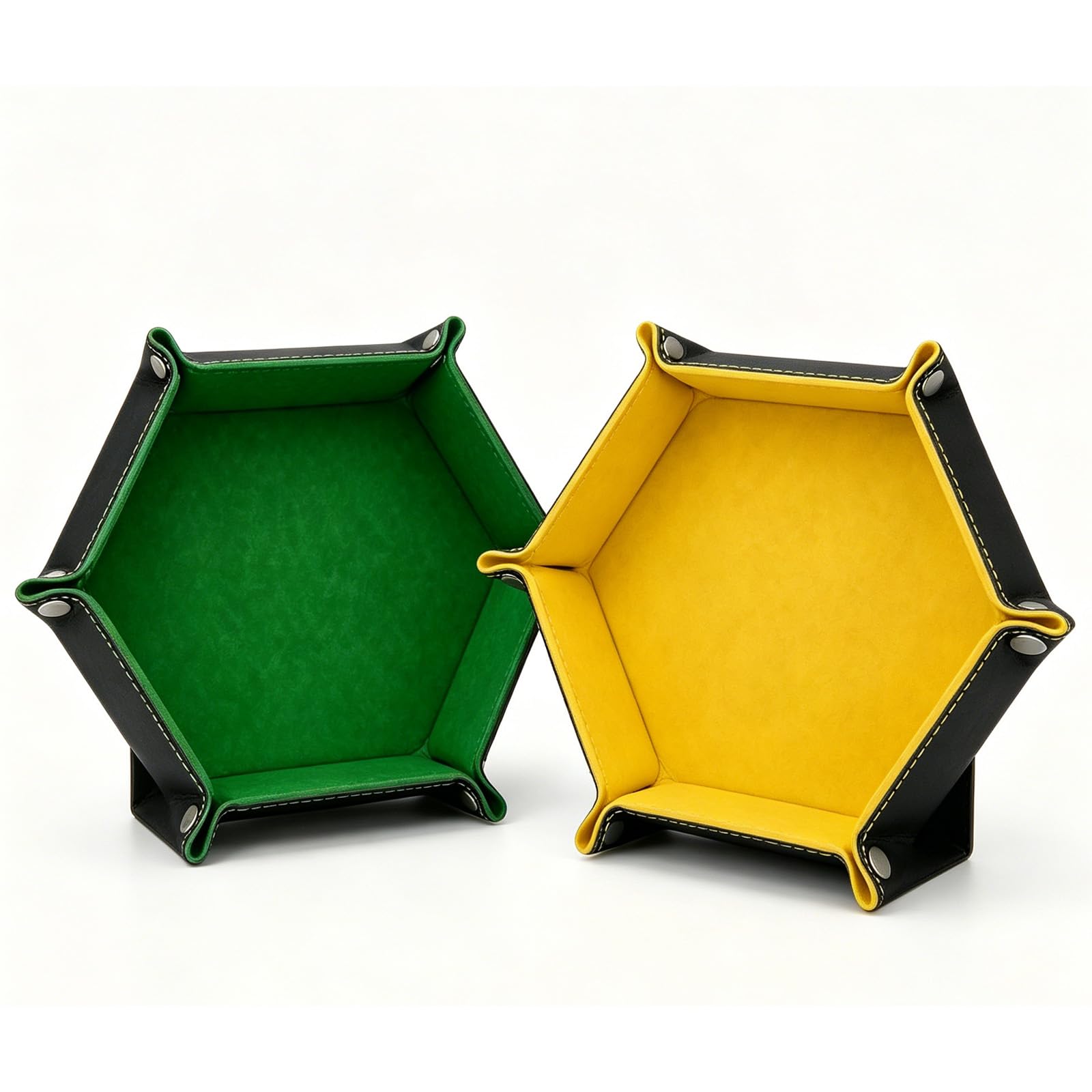 2 Pack Dice Tray, Hexagonal Folding PU Leather Dice Trays for Dnd Rpg Tabletop Games, Portable Dice Rolling Tray Storage Box for Board Game Accessories (Mustard Yellow & Forest Green)