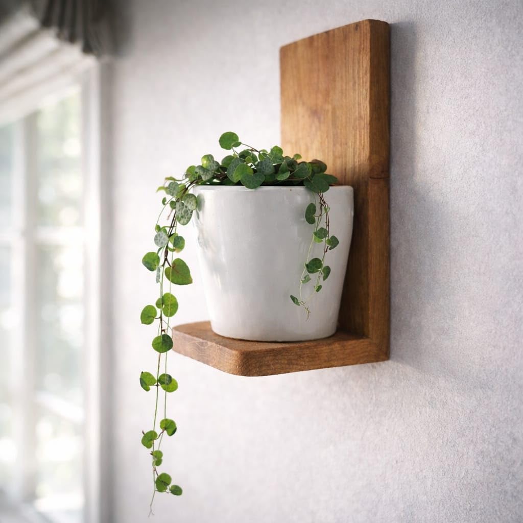 Solid Oak Wall Shelf for Plants – Handmade Wooden Floating Shelf with Hidden Mount, Rustic Minimalist L-Bracket Design, Indoor Plant Display Shelf (30cm x 18cm x 16.5cm)-image-38