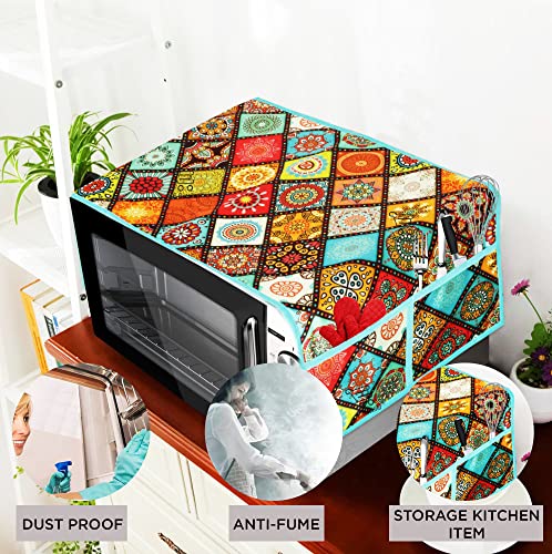 Image of Polyester 3-Layered Microwave-Oven Top Cover with 4 Pockets (Multi, Size-36x14 Inches), flower design (MOCTC-DGTL-RNGLI-MLT)