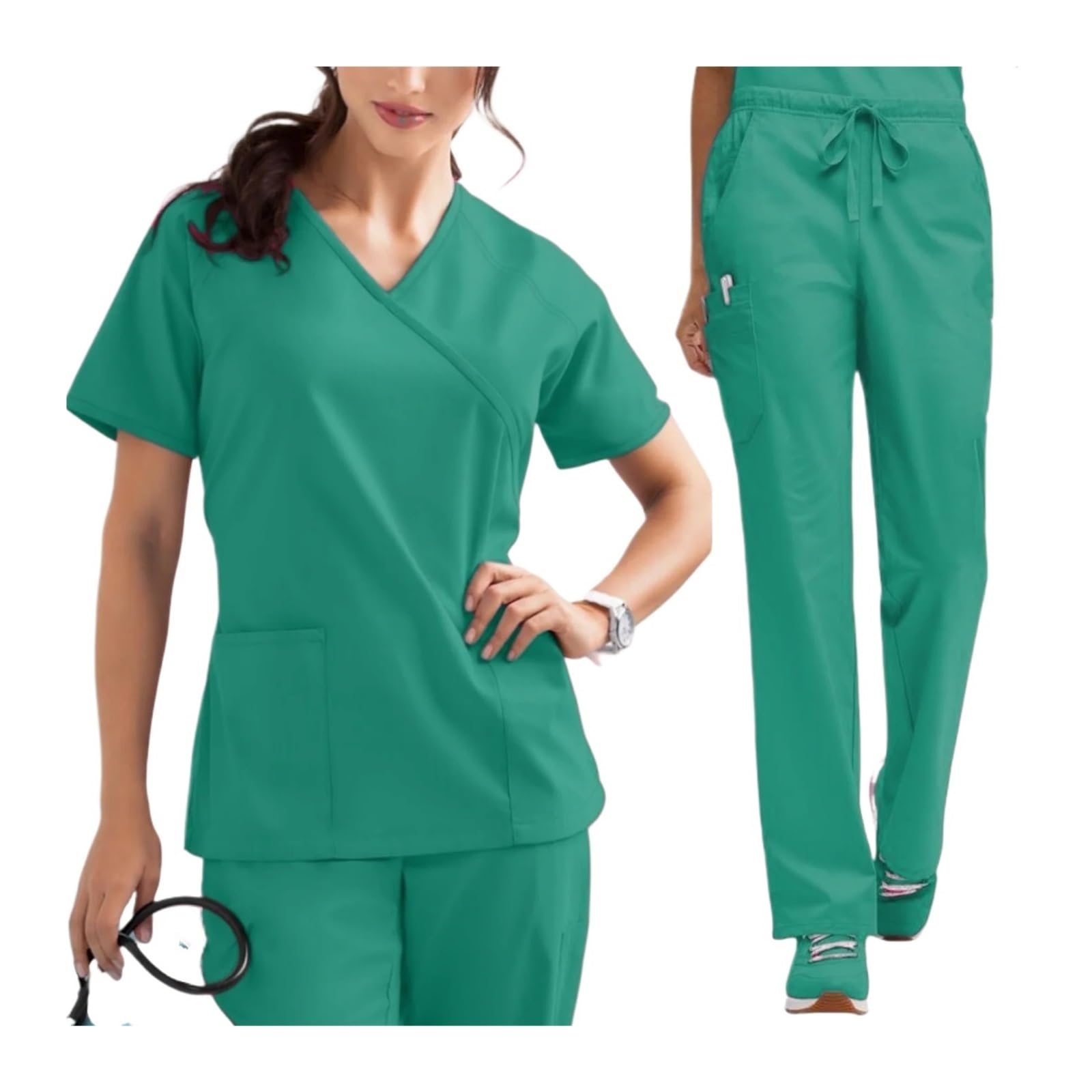 OP-Bekleidungsset, Uniformen, Stretch-Tops, gerade Hosen mit Tasche, Krankenschwester-Uniform, Chirurgie, Sweet Spa, Schönheitssalon, Arbeitskleidung(Green,XL)