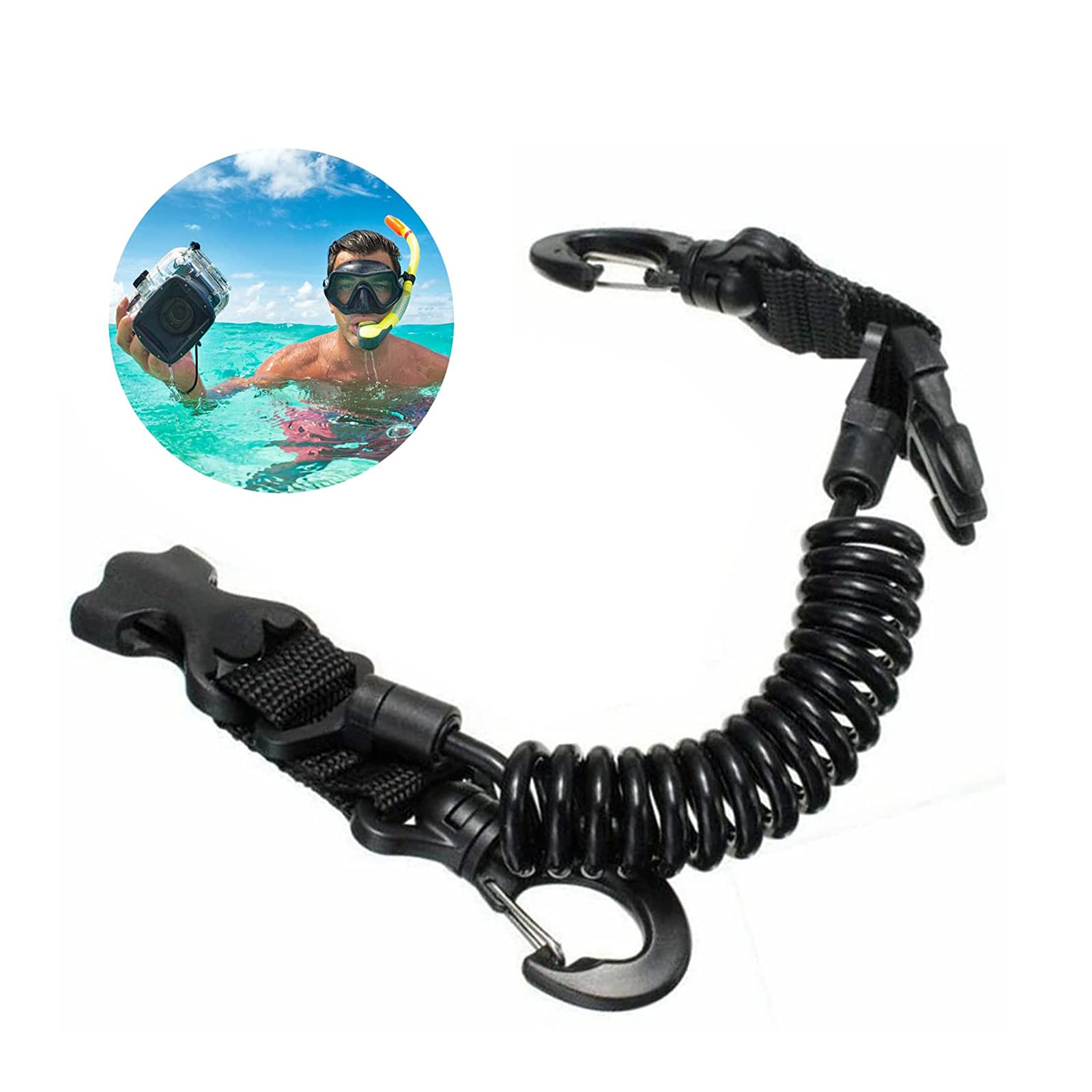 Clip A Sgancio Rapido Per Immersioni - Cordino Spirale Con Ganci Per Fotocamera, Torcia E Attrezzatura Subacquea - Foto 12