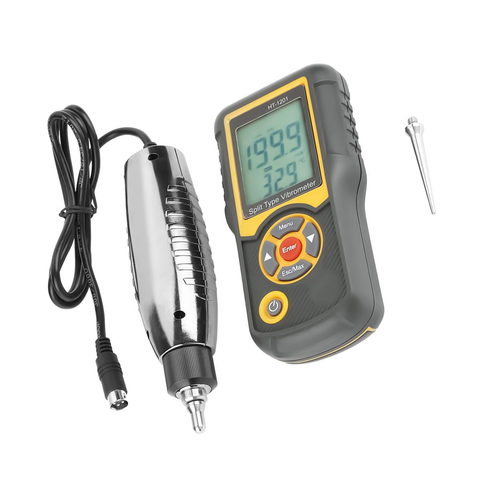 Accuracy Split Probes Motor Vibrations Meter with LCD Display for Accelerations Velocities Displacement Measurement in ABS Housing Portable Vibrations Measurement Tool