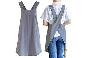 NEWGEM Japanese Linen Cross Back Kitchen Cooking Aprons for Women with Pockets