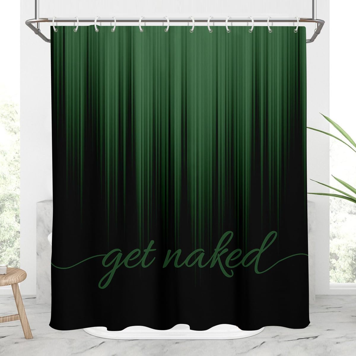 AAtter Green and Black Shower Curtain Get Naked Ombre Abstract Mens Striped Gothic Funny Adults Art Aesthetic Simple Boho Goth Unique Boys Home