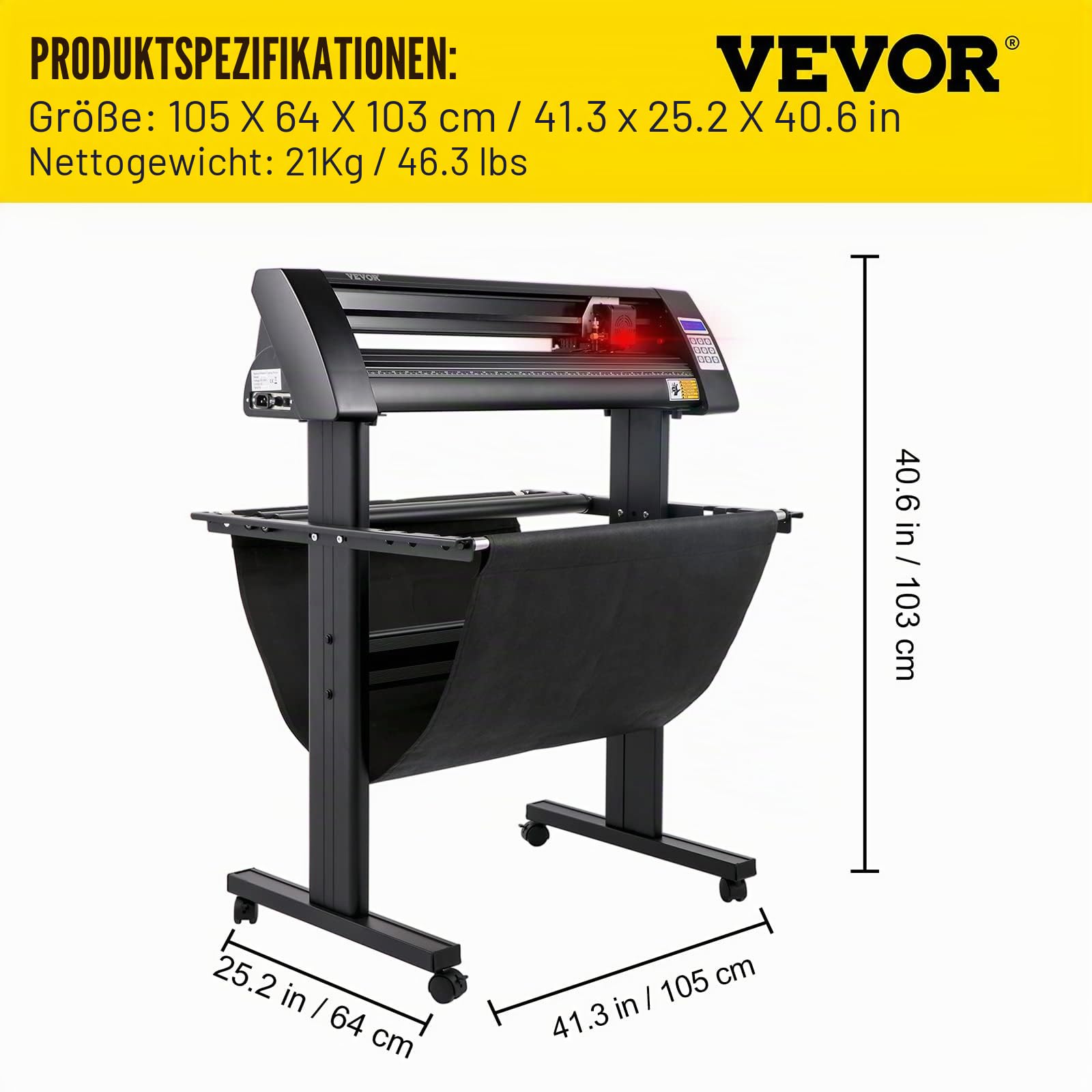 VEVOR Vinyl Schneideplotter 870 mm Folienschneider Leistung 95 W Spannung AC 85-264 V, Plottermaschine Halbautomatisch mit Ständer, Signmaster-Software, Aluminiumlegierung, ARM, DMPL/HPGL, Windows