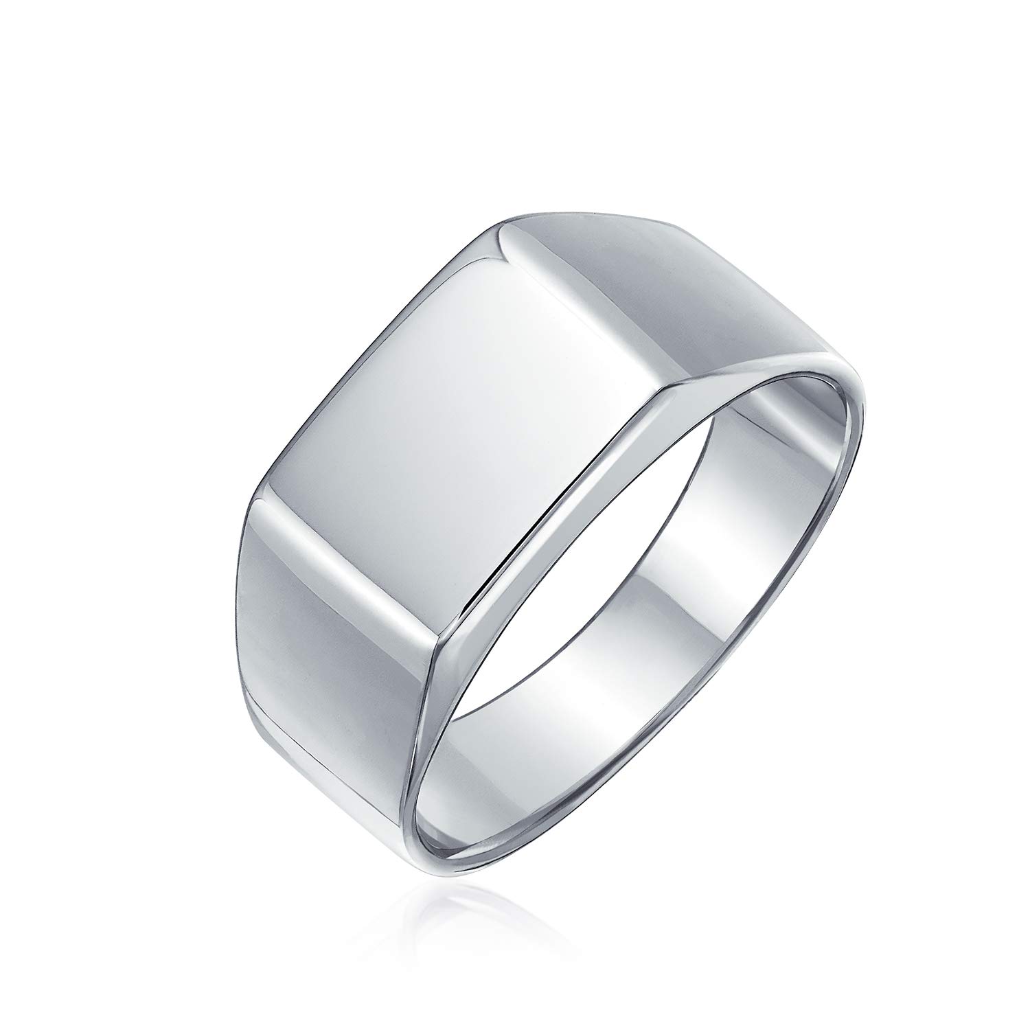 Bling Jewelry Anillo de sello rectangular ancho simple personalizado geométrico con iniciales grabadas para hombre en plata de ley .925 acabado brillante