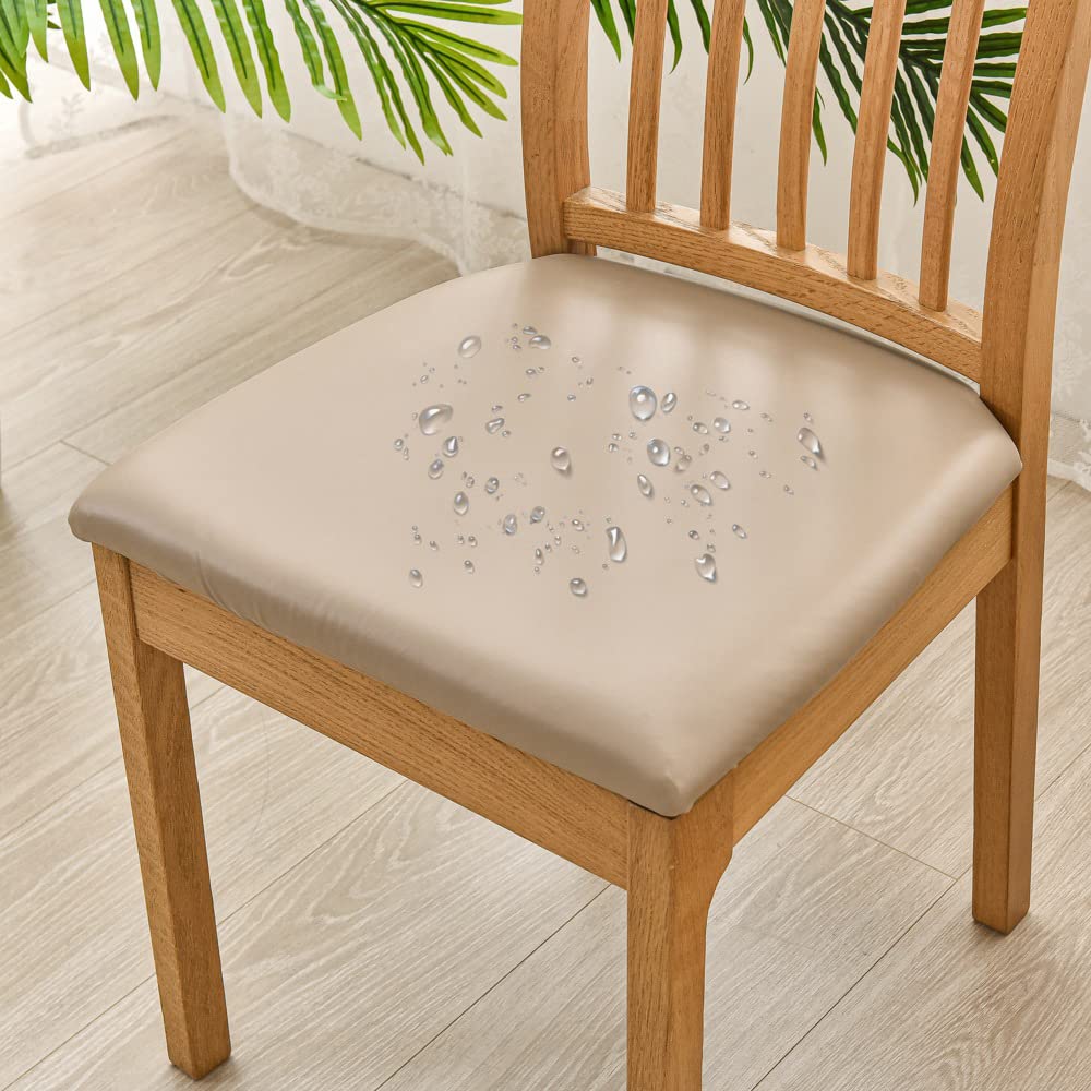 Bestenrose Waterproof Dining Chair Covers PU leather Seat Covers Slipcover, Khaki, Set of 2 - Image 2