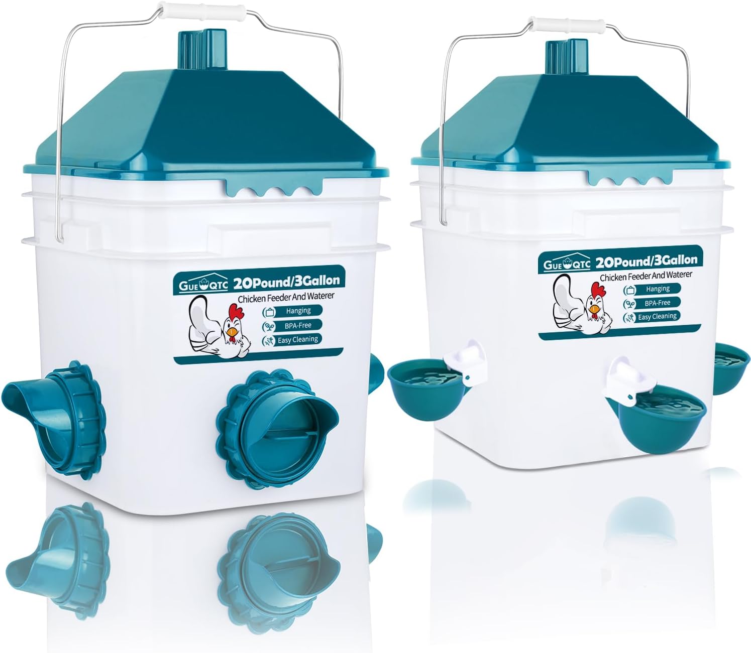 Chicken Feeder and Waterer Set,Anti-Roost Chicken Feeder and Automatic Chicken Waterer for Chickens, Ducks, Pigeons and Quail BLUE 3 Gallon
