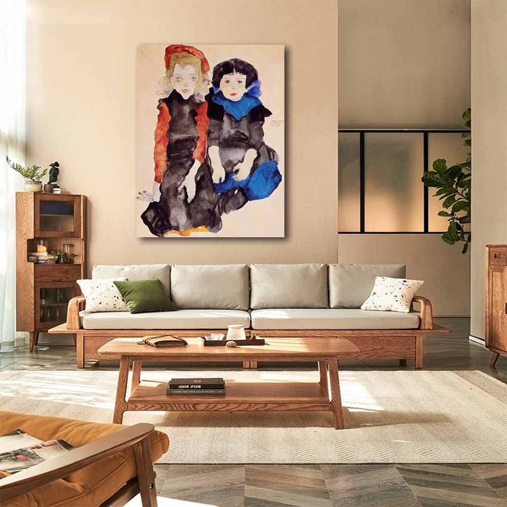 Amazon.co.jp: エゴン・シーレ-Two Little Girls キャンバス絵画