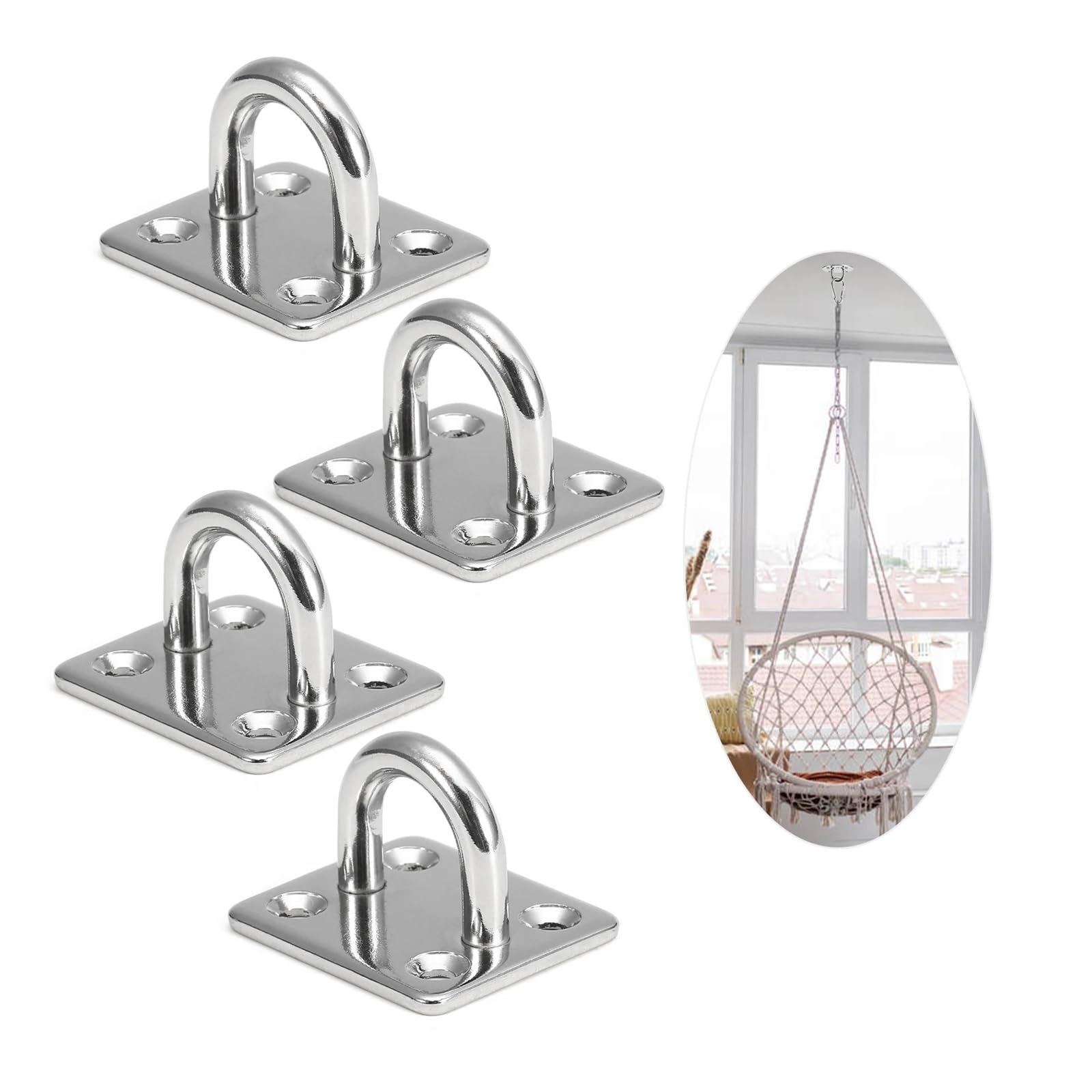 Vnakrny Eye Pate 16PCS Heavy Duty 304 Stainless Steel Square Pad Eye Plate Shade Ring Loop Hook Wall Mounted for Sail Sailboat Comes with Screws(M6)