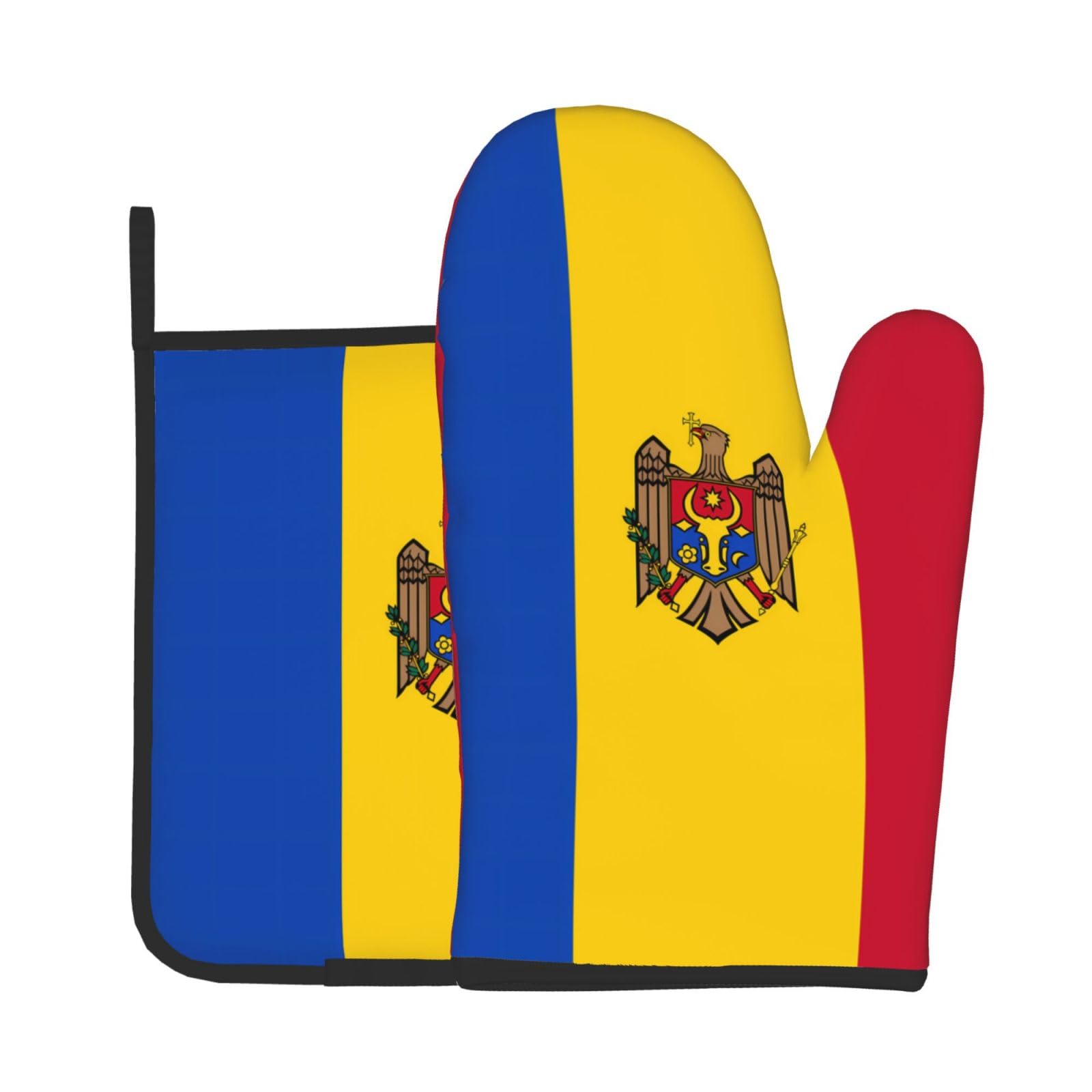 Oven Mitts and Potholders Set of 2 for Kitchen Baking Cooking GrayFlag of Moldova Thick and Durable