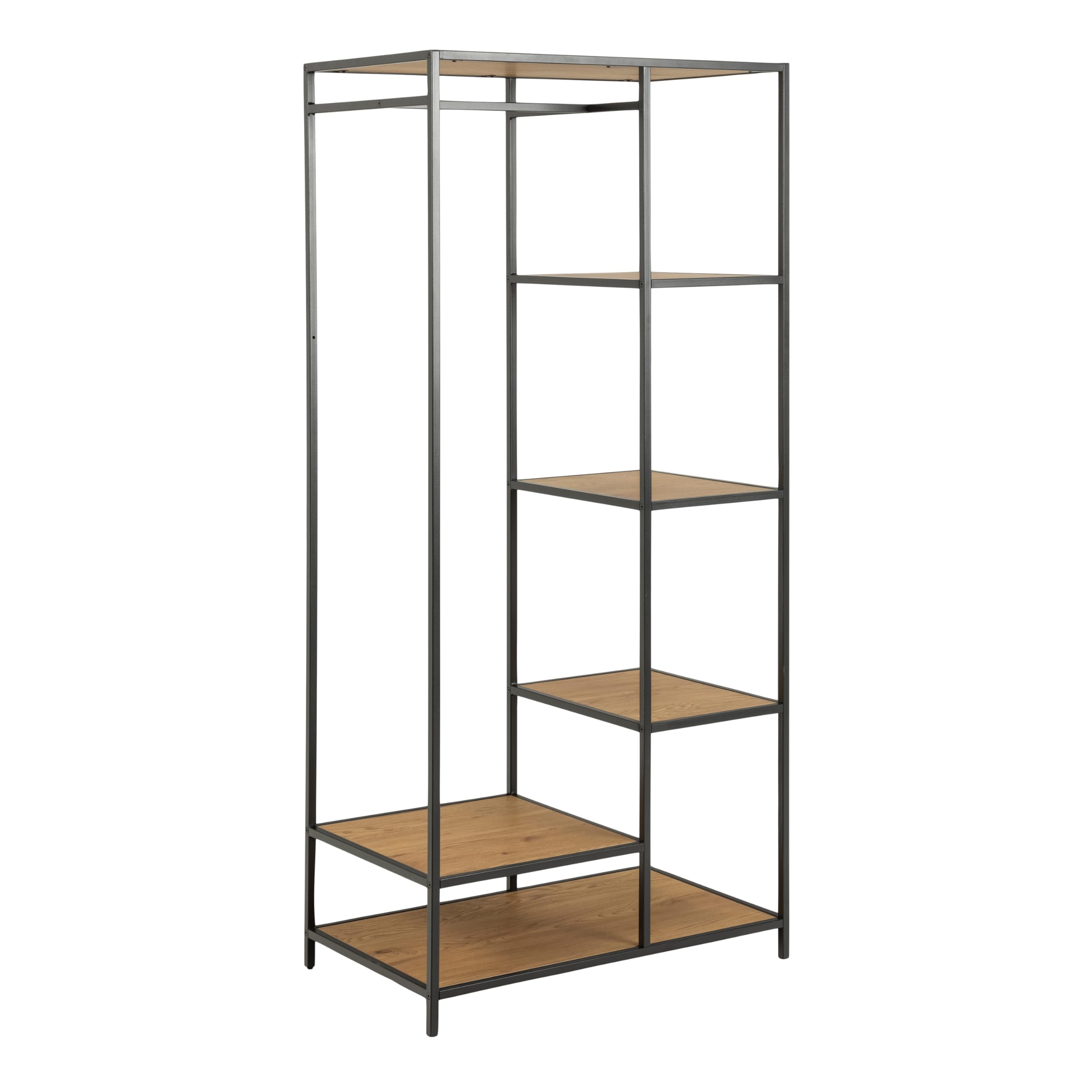 Furniture To Go | Seaford, Black & Oak, Clothes Rack with 5 Shelves
