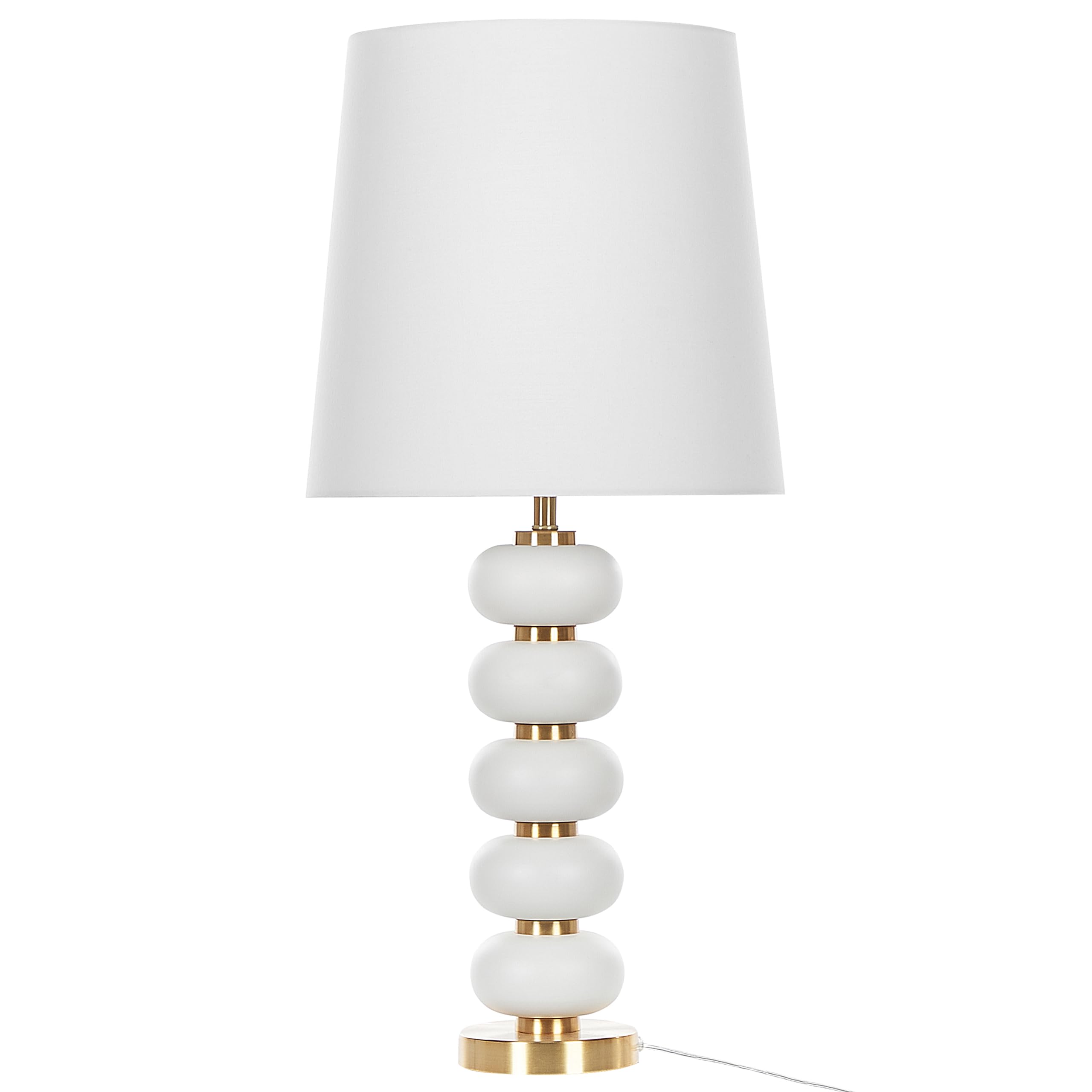 Moderne Tischleuchte Stahlsockel Stoff-Lampenschirm 80 cm weiß / gold Frio