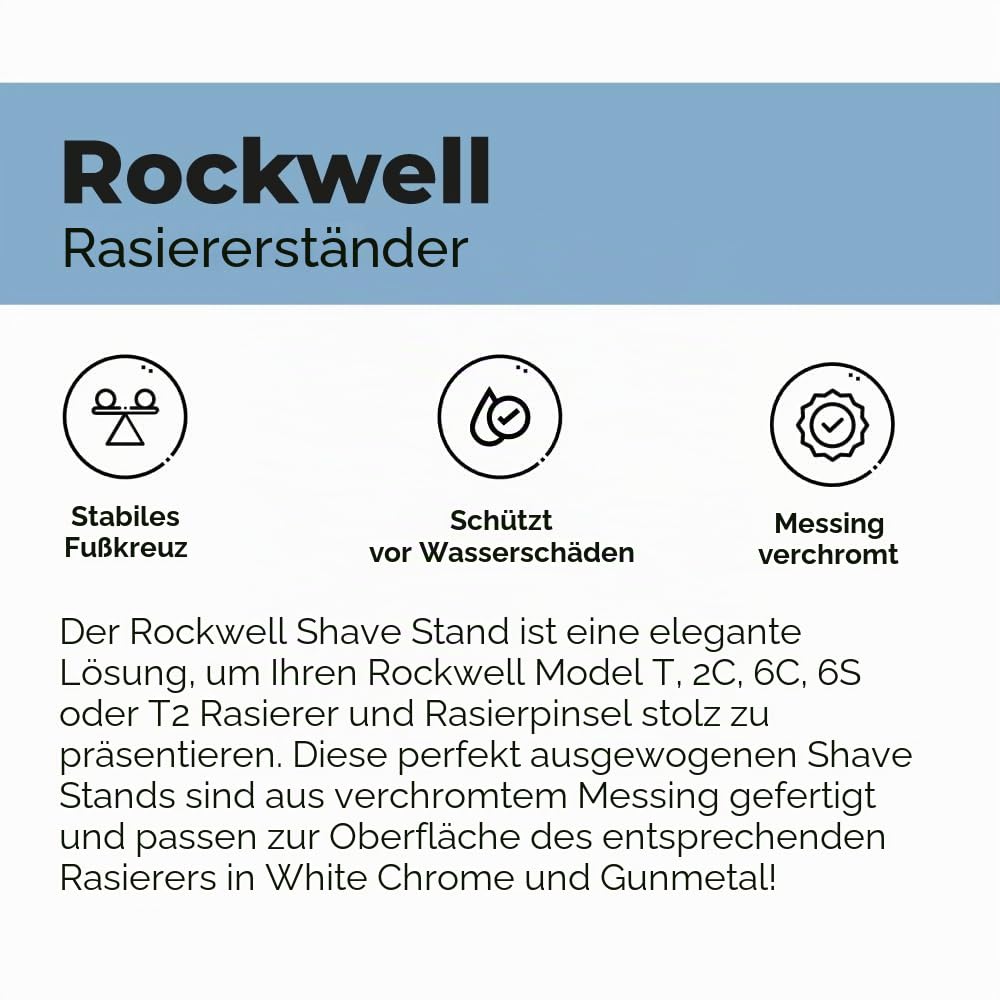 Rockwell Razors Ständer für Rockwell 2C & 6C und andere Rasierhobel, verchromt, Weiß