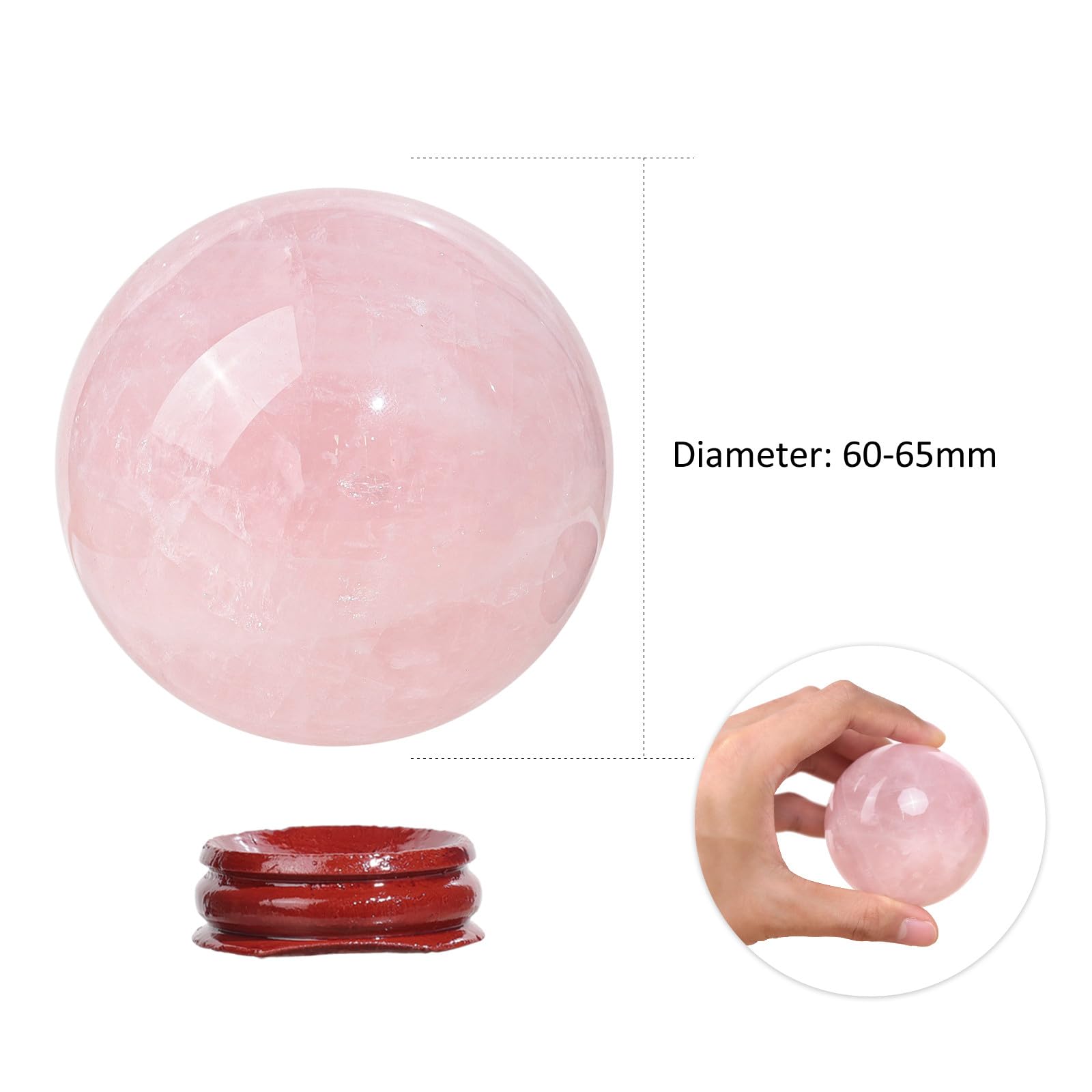 Nupuyai Natural Rose Quartz Crystal Ball with Wooden Stand - Image 2