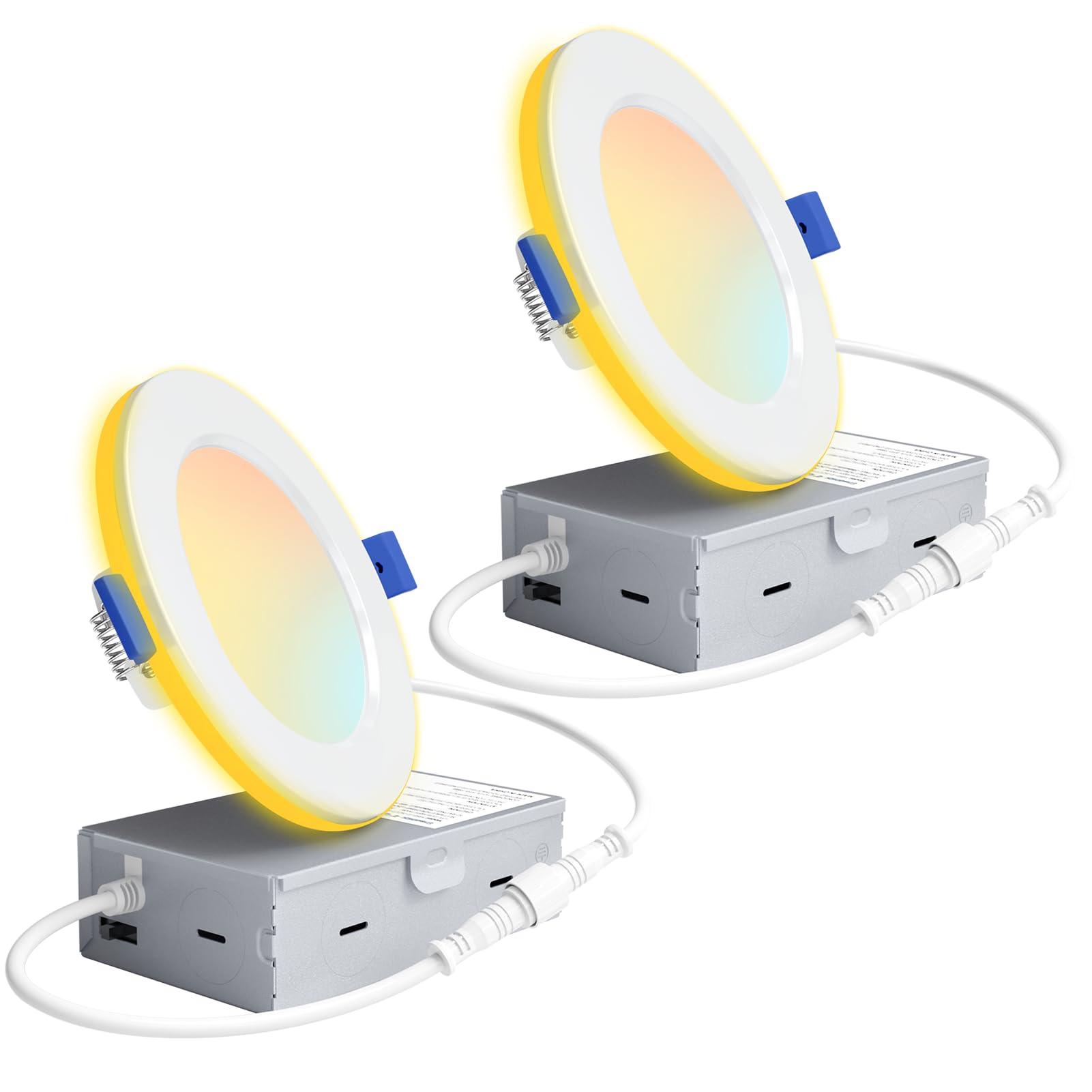 Photo 1 of Ensenior 2 Pack 4 Inch LED Recessed Ceiling Light with Night Light, Dimmable, 2700K-5000K 5CCT, 750LM 9W 120V, High Brightness Canless Wafer Downlight - ETL&FCC&IC