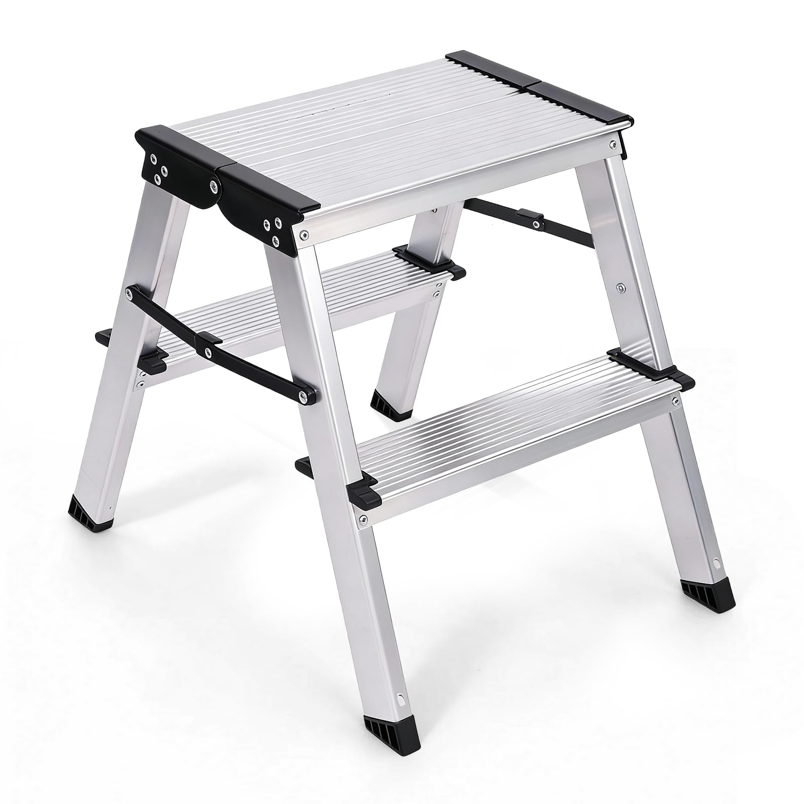 Sekey Escabeau 2 Marches Pliable en Aluminium, Marchepied Escamotable à Double accès, Marches Antidérapantes, Usage Domestique & Maison, Certifié TÜV SGS EN131 EN14183, Charge Jusqu’à 150 kg