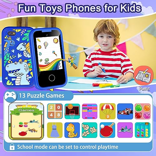 Image of Kids Phone for Boys, Christmas Birthday Gifts for Boys Girls Ages 3-10 | Kids Toys Cell Phone, 2.8 inch Touchscreen Toddler Learning Play Toy Phone with Dual Camera, Game, Music Player, 8GB Card Blue