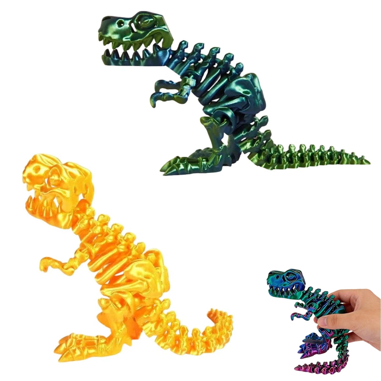 3D Printed Dinosaur Skeleton Toy Articulated Dinosaur Bones Fidget Toy Realistic Flexible Joints 3D Printed Animals Model Desk Decor for Home Office Stress Relief Gift for Kids Adults (Set 2)